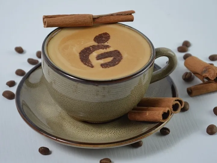 Cinnamon cappuccino offering gluten-free, diabetic-friendly, natural hot drinks.